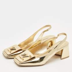 Pre Owned Louis Vuitton Gold Leather Shake Slingback Pumps Size 38