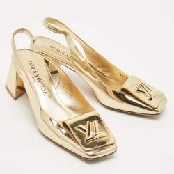 Pre Owned Louis Vuitton Gold Leather Shake Slingback Pumps Size 38
