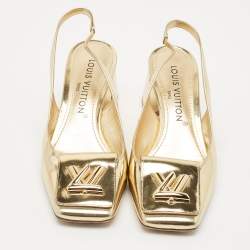 Pre Owned Louis Vuitton Gold Leather Shake Slingback Pumps Size 38