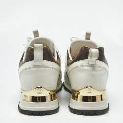 Pre Owned Louis Vuitton White Leather and Monogram Canvas Run Away Sneakers Size 38.5