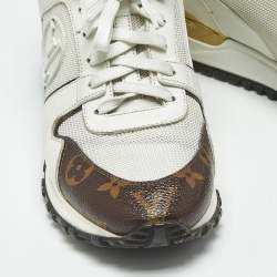 Pre Owned Louis Vuitton White Leather and Monogram Canvas Run Away Sneakers Size 38.5
