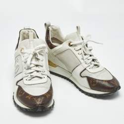 Pre Owned Louis Vuitton White Leather and Monogram Canvas Run Away Sneakers Size 38.5