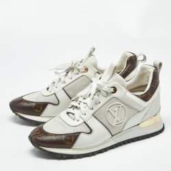 Pre Owned Louis Vuitton White Leather and Monogram Canvas Run Away Sneakers Size 38.5
