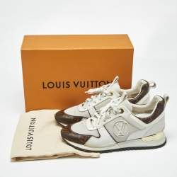 Pre Owned Louis Vuitton White Leather and Monogram Canvas Run Away Sneakers Size 38.5