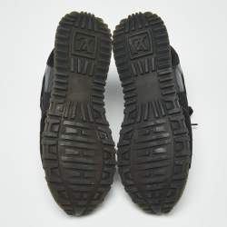 Pre Owned Louis Vuitton Black Mesh and Damier Ebene Canvas Run Away Sneakers Size 38.5