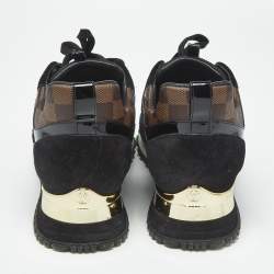 Pre Owned Louis Vuitton Black Mesh and Damier Ebene Canvas Run Away Sneakers Size 38.5
