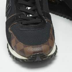Pre Owned Louis Vuitton Black Mesh and Damier Ebene Canvas Run Away Sneakers Size 38.5