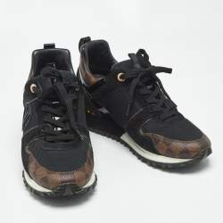 Pre Owned Louis Vuitton Black Mesh and Damier Ebene Canvas Run Away Sneakers Size 38.5
