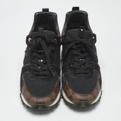 Pre Owned Louis Vuitton Black Mesh and Damier Ebene Canvas Run Away Sneakers Size 38.5