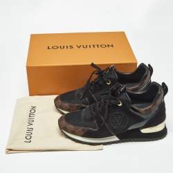 Pre Owned Louis Vuitton Black Mesh and Damier Ebene Canvas Run Away Sneakers Size 38.5
