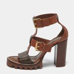 Pre Owned صندل لوي فيتون ستار ترايل كانفاس مونوغرامي و جلد لامع أسود مقاس 35