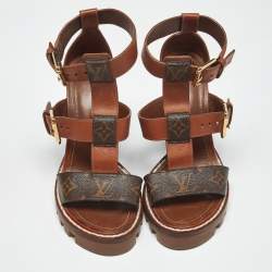 Pre Owned صندل لوي فيتون ستار ترايل كانفاس مونوغرامي و جلد لامع أسود مقاس 35