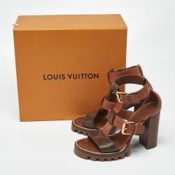 Pre Owned صندل لوي فيتون ستار ترايل كانفاس مونوغرامي و جل د لامع أسود مقاس 35