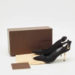 مملوكة مسبقًا Louis Vuitton Black Canvas Pointed Toe Slingback Pumps Size 37.5