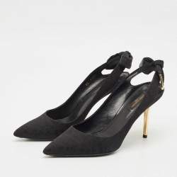 مملوكة مسبقًا Louis Vuitton Black Canvas Pointed Toe Slingback Pumps Size 37.5