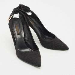 مملوكة مسبقًا Louis Vuitton Black Canvas Pointed Toe Slingback Pumps Size 37.5