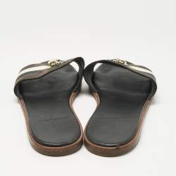 Pre Owned Louis Vuitton White/Brown Monogram Canvas Lock It Slides Sandals Size 37.5
