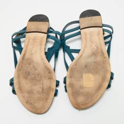 Pre Owned Louis Vuitton Dark Green Patent Leather Crossing Logo Flat Sandals Size 39