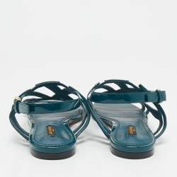 Pre Owned Louis Vuitton Dark Green Patent Leather Crossing Logo Flat Sandals Size 39