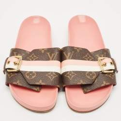 مملوكة مسبقًا Louis Vuitton Brown Monogram Canvas Buckle Bom Dia Flat Slides Size 39