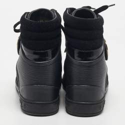 مملوكة مسبقًا Louis Vuitton Black Leather and Patent Leather High Top Sneakers Size 38.5