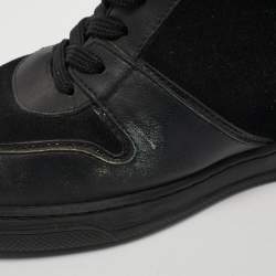 مملوكة مسبقًا Louis Vuitton Black Leather and Patent Leather High Top Sneakers Size 38.5