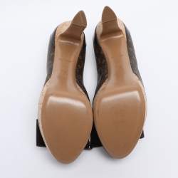 Pre Owned Louis Vuitton Brown Monogram Canvas And Patent Leather Rivoli Cork Peep Toe Platform Pumps 41