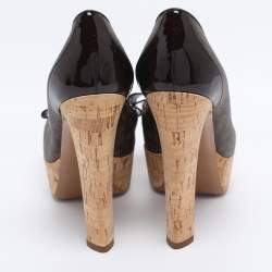 Pre Owned Louis Vuitton Brown Monogram Canvas And Patent Leather Rivoli Cork Peep Toe Platform Pumps 41