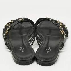 مملوكة مسبقًا حذاء فلات مسطح بالشرائط جلد أسود لويس فويتون مقاس 38