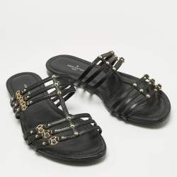 مملوكة مسبقًا حذاء فلات مسطح بالشرائط جلد أسود لويس فويتون مقاس 38