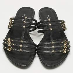 مملوكة مسبقًا حذاء فلات مسطح بالشرائط جلد أسود لويس فويتون مقاس 38