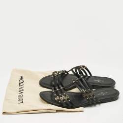 مملوكة مسبقًا حذاء فلات مسطح بالشرائط جلد أسود لويس فويتون مقاس 38