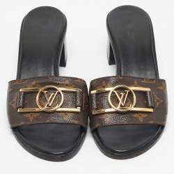 Pre Owned Louis Vuitton Brown Monogram Canvas Lock It Slide Sandals Size 40