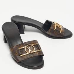 Pre Owned Louis Vuitton Brown Monogram Canvas Lock It Slide Sandals Size 40