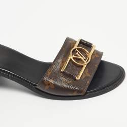 Pre Owned Louis Vuitton Brown Monogram Canvas Lock It Slide Sandals Size 40