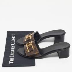 Pre Owned Louis Vuitton Brown Monogram Canvas Lock It Slide Sandals Size 40