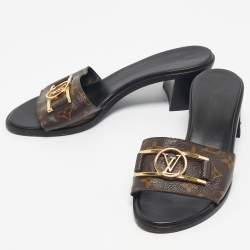 Pre Owned Louis Vuitton Brown Monogram Canvas Lock It Slide Sandals Size 40
