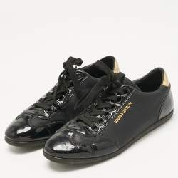 Pre Owned Louis Vuitton Black Nylon and Patent Leather Low Top Sneakers Size 39.5
