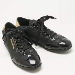 Pre Owned Louis Vuitton Black Nylon and Patent Leather Low Top Sneakers Size 39.5