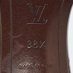 Pre Owned Louis Vuitton Green/Brown Canvas and Leather Open Toe Slide Sandals Size 38.5