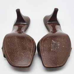 Pre Owned Louis Vuitton Green/Brown Canvas and Leather Open Toe Slide Sandals Size 38.5