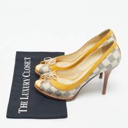 Pre Owned Louis Vuitton Yellow Damier Azur Canvas And Patent Peep Toe Pumps Size 37.5