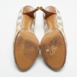 Pre Owned Louis Vuitton Yellow Damier Azur Canvas And Patent Peep Toe Pumps Size 37.5