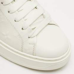 Pre Owned Louis Vuitton White Embossed Monogram Leather Time Out Low Top Sneakers Size 36