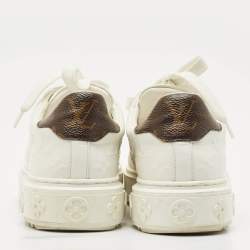 Pre Owned Louis Vuitton White Embossed Monogram Leather Time Out Low Top Sneakers Size 36