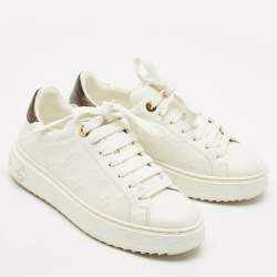Pre Owned Louis Vuitton White Embossed Monogram Leather Time Out Low Top Sneakers Size 36