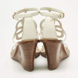 Pre Owned Louis Vuitton White Leather Gloss Wedge Sandals Size 37.5