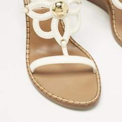 Pre Owned Louis Vuitton White Leather Gloss Wedge Sandals Size 37.5