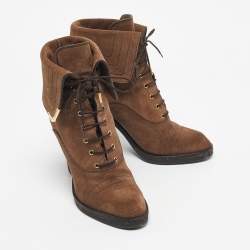 Pre Owned Louis Vuitton Brown Suede Ankle Length Boots Size 39.5