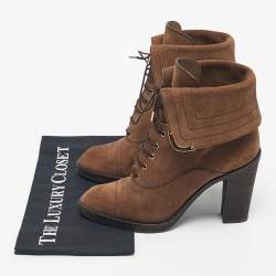 Pre Owned Louis Vuitton Brown Suede Ankle Length Boots Size 39.5